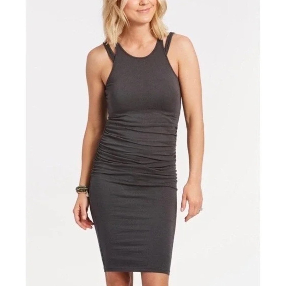 Evereve x Michael‎ Stars Womens Ruched Side Midi Dress Charcoal Grey EE2360 M